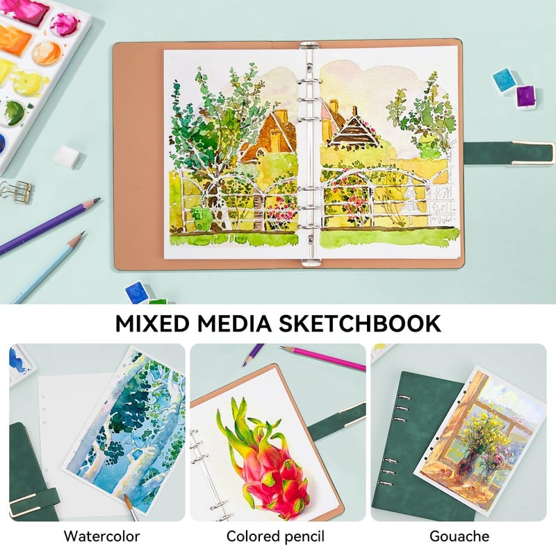 Lightwish Watercolor Sketchbook,100% Cotton Acid Free Watercolor Journal,300gsm/140lb Hot Press Watercolor Paper for Artists,Adults,Students,20 Sheets,9.25 * 6.3 Inches - Image 2